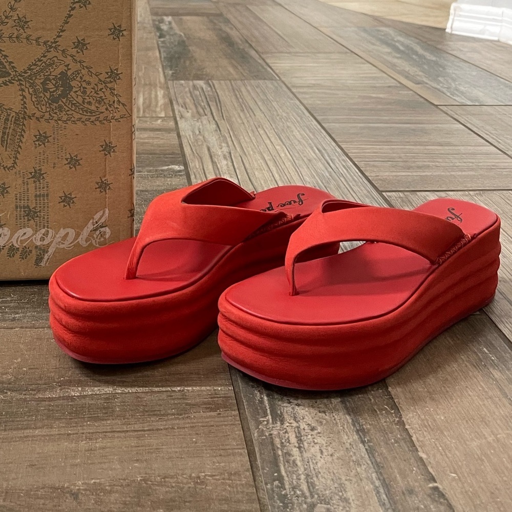 Red Platform Suede Flip Flop Sandals - Women's - Picture 2 of 11
